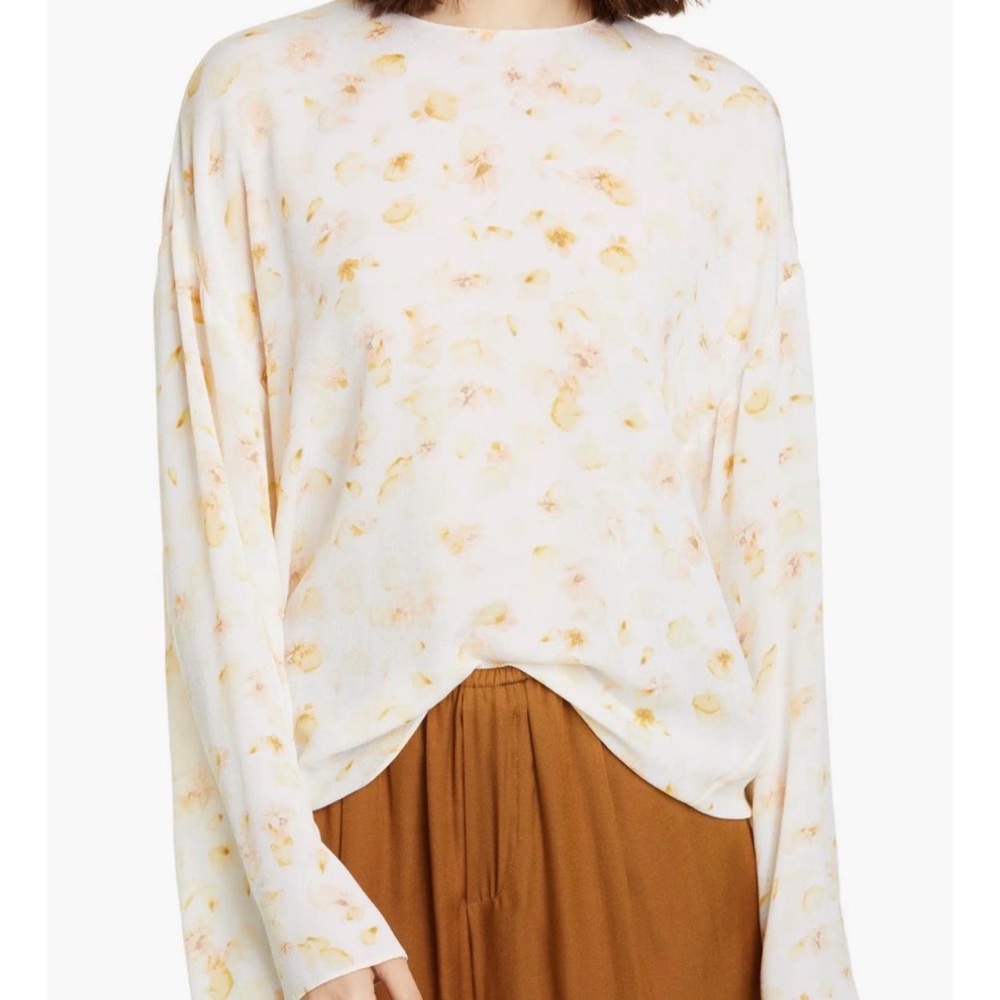 Vince S Womens Blouse Pressed Petal Print Chiffon Long Sleeve Top, Retails $345